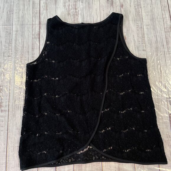 Kenneth Cole Black Ribbon Lace women's sleeveless Evening Tank Blouse Size Large - Picture 2 of 9
